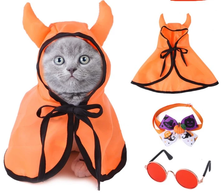 1 Set of Cat Halloween Costume Accessory Creative Pet Cloak And Collar Kit Cosplay Party Cat Costume