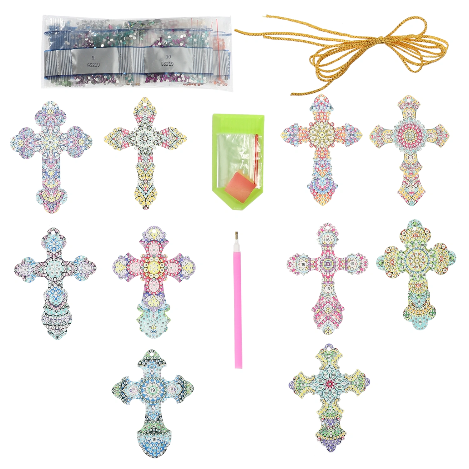 1 Set Cross Diamond Arts Painting Pendant Cross Shaped Hanging Diamond Picture