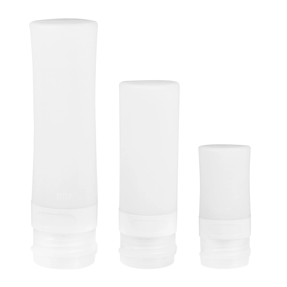 3pcs Sub Empty Bottle Silicone Portable Travel Lotion Storage Bottle Holder for Cosmetics (30g, 35g, 41g, 38ml, 60ml, 80ml White, each Pattern has 1pcs)