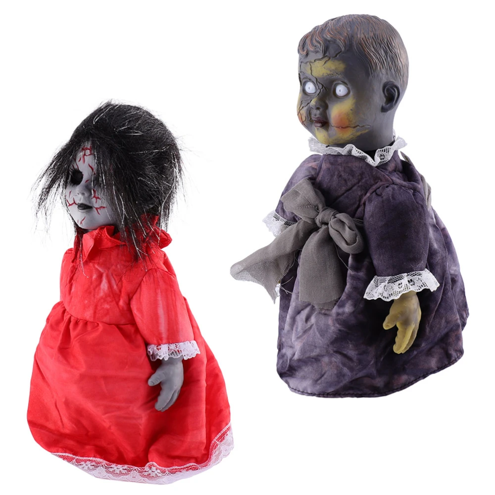 2pcs Halloween Voice-activated Induction Dolls Layout Props without Battery