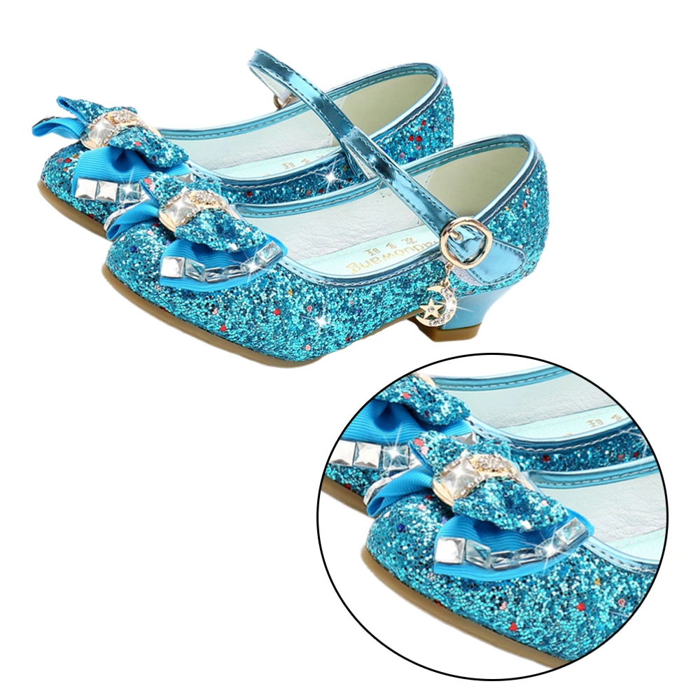 Children Dance Shoes Kitten Heels Girl Shoes Sequins Uppers Kid Dance Shoes Bowknot Shoes (Blue Size 32)