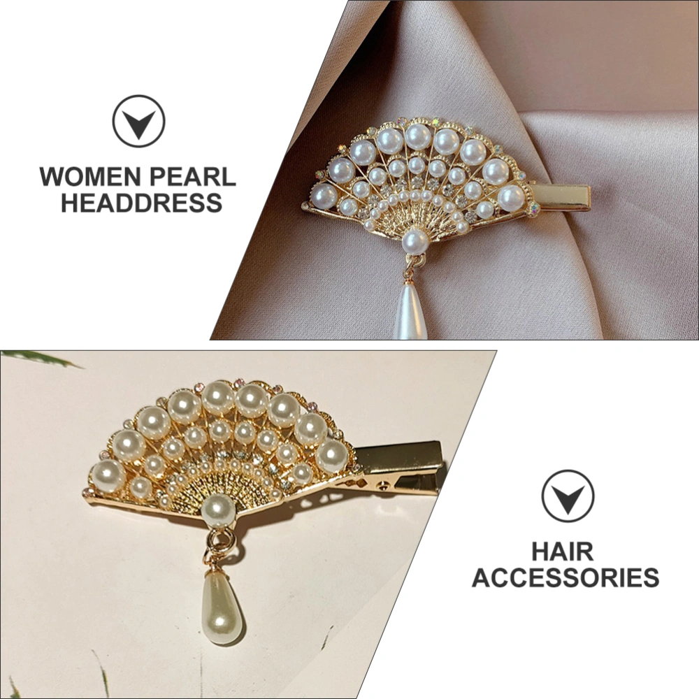 4pcs Gorgeous Pearl Hair Clips Vintage Fan Headdress Pearl Fan Hair Decorations