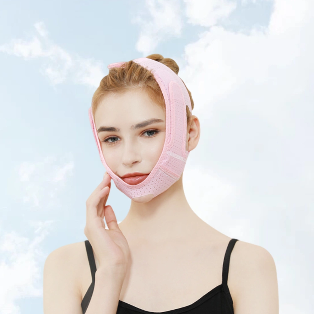 Breathable Face Lifing Mask Women V Line Face Bandage Masseter Muscle Chin Strap 073 Pink