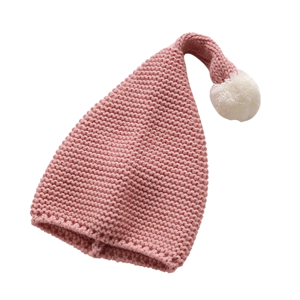 Christmas Knit Beanie Santa Hat Warm Slouchy Hat with Fluffy Pompom for Kids(Pink)