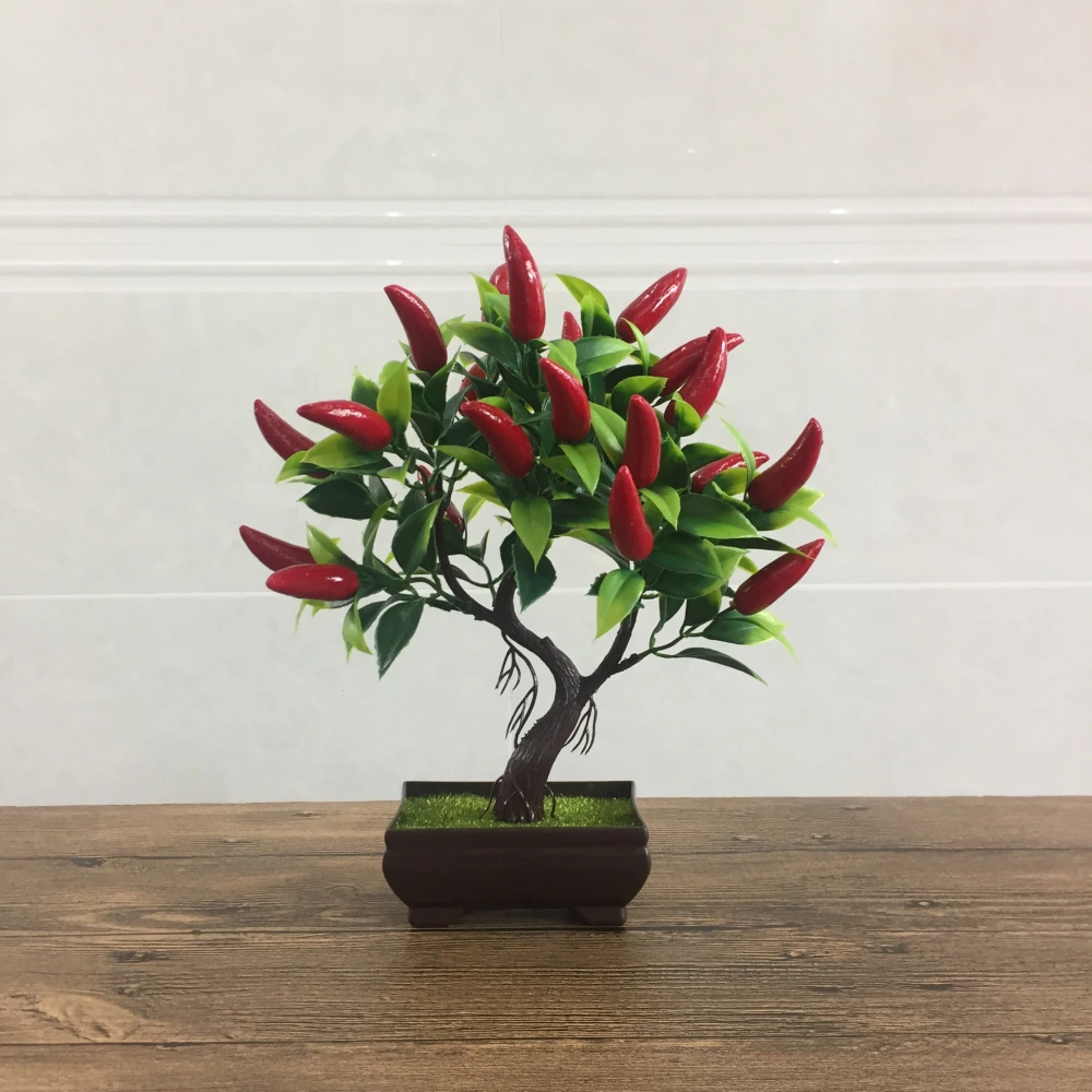 Desktop Fake Chili Tree Realistic Bonsai Plant Artificial Chili Tree Bonsai