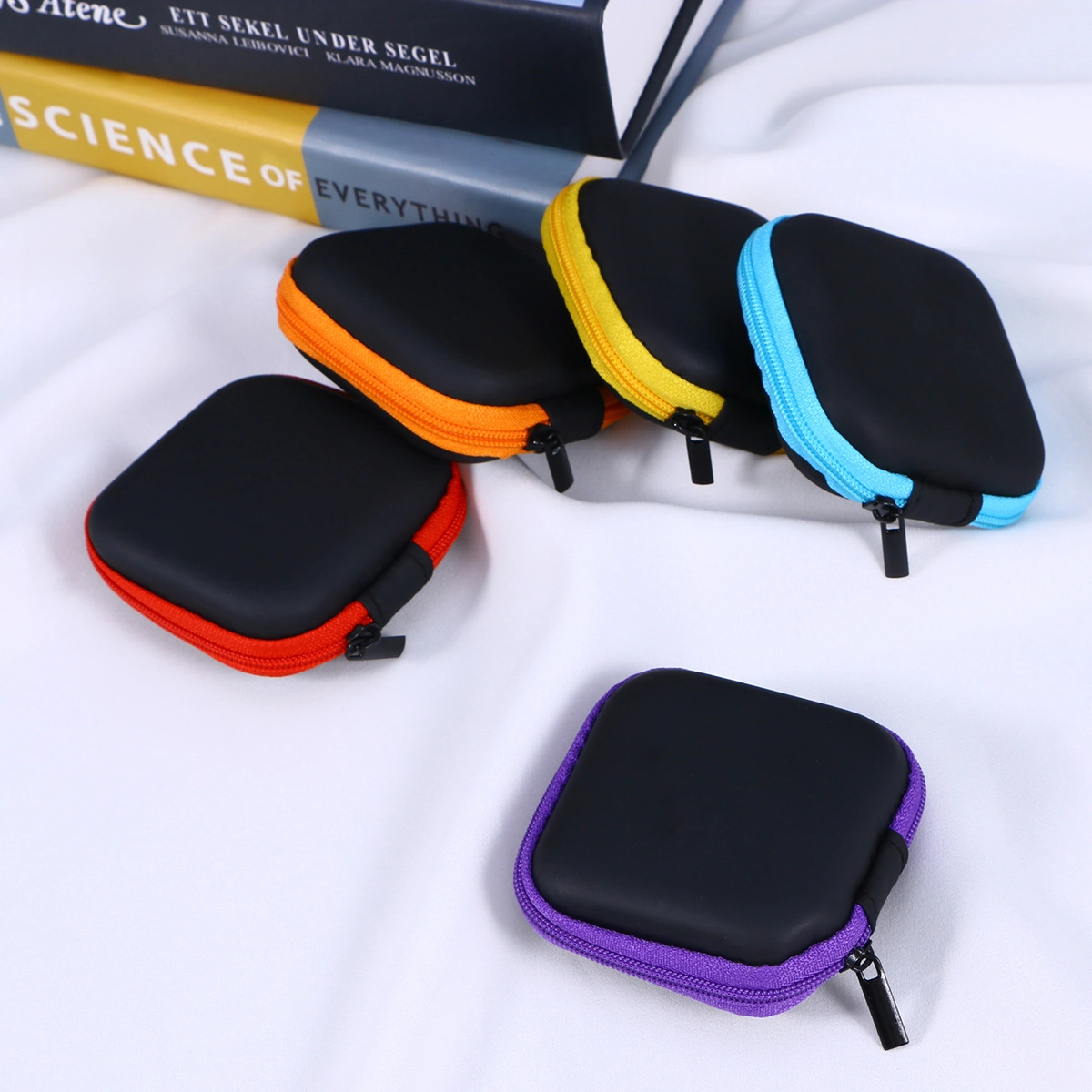 Assorted Color Mini EVA Headphones Storage Box Case Portable Travel Carrying Case Earphones Earbuds Headset USB Cable Pouch (Yellow)