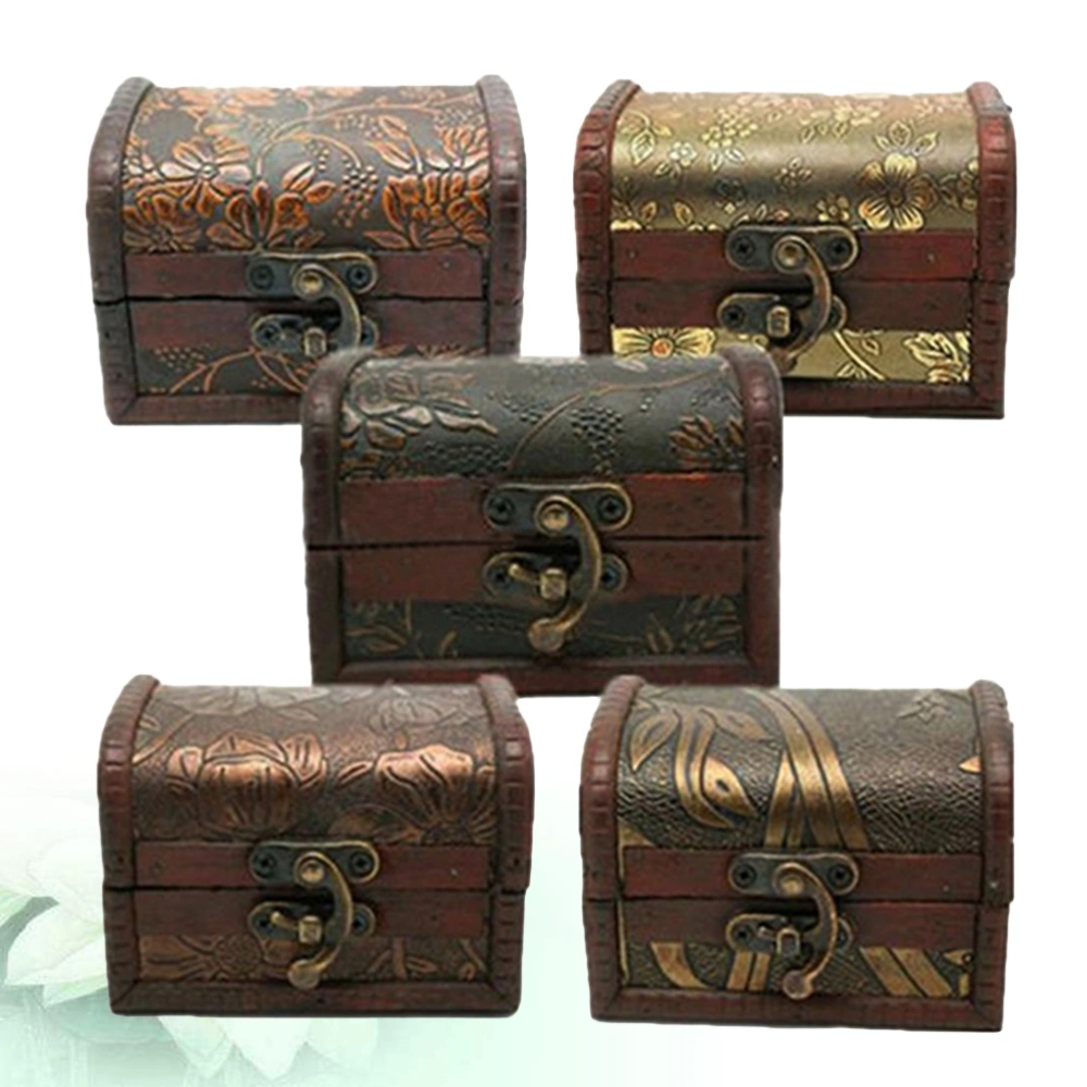 5pcs Retro Jewelry Storage Box Unique Small Trinket Case Wooden Jewelry Holder Organizer for Home Shop (Random Style)