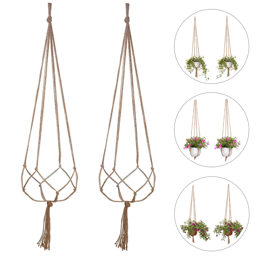 2 Pcs Macrame Jute Flower Pot Hanger Hand Knitting Plant Hanging Basket