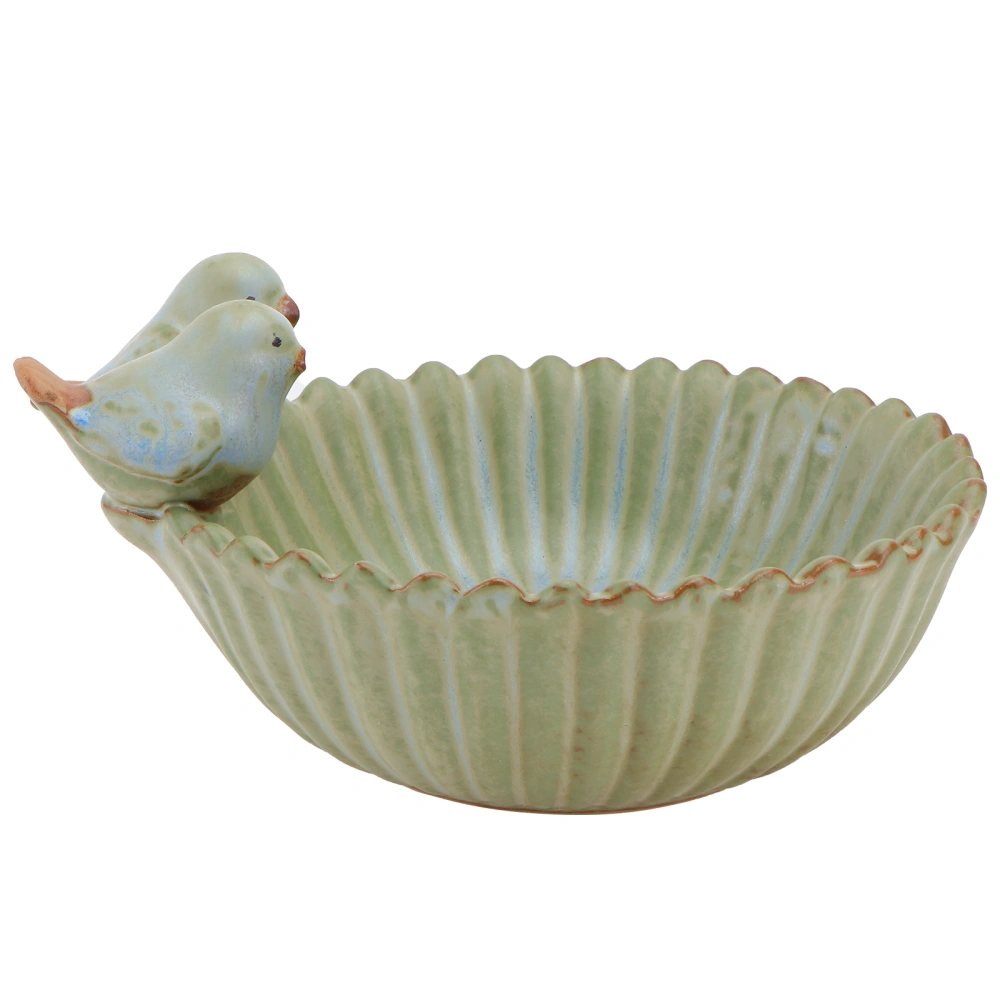 1PC Creative Birds Feeder Ceramic Fruit Tray Novel Bird Flower Pot Decor (Green)