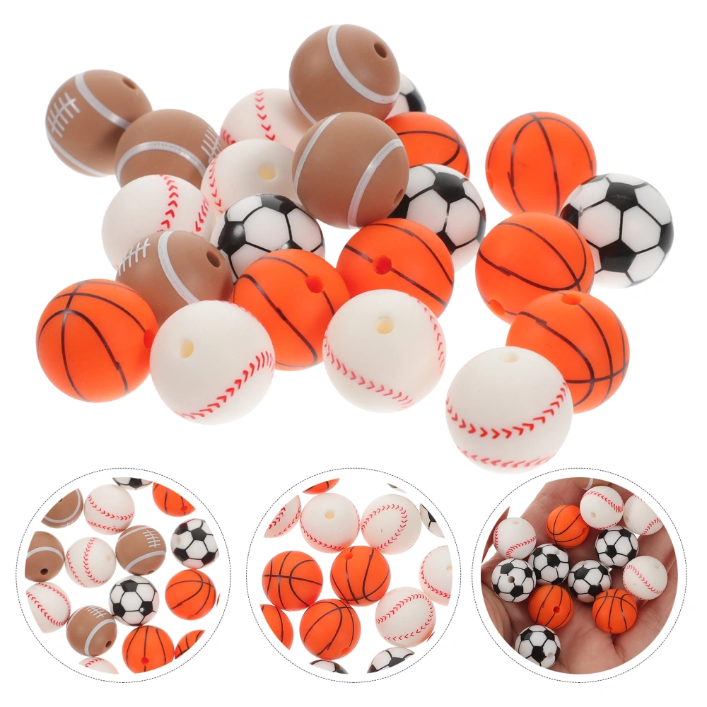 48Pcs Sports Ball Beads Silicone Loose Beads DIY Jewelry Accessories for Necklace Bracelet