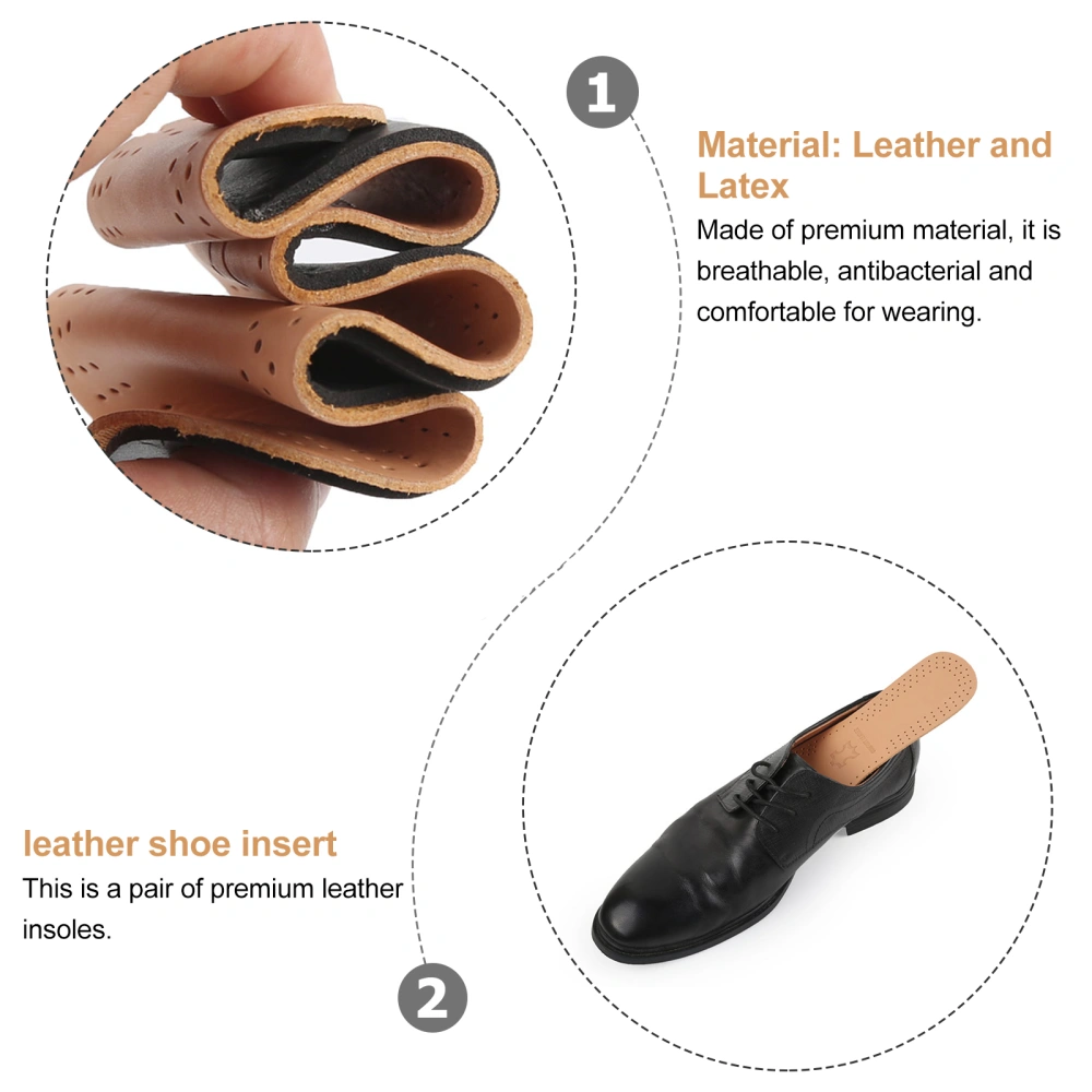 Breathable Deodorant Leather Insoles Absorb Sweat Absorption Replacement Inner Soles Shoes Insole Pads - Size 43-44 (Brown)