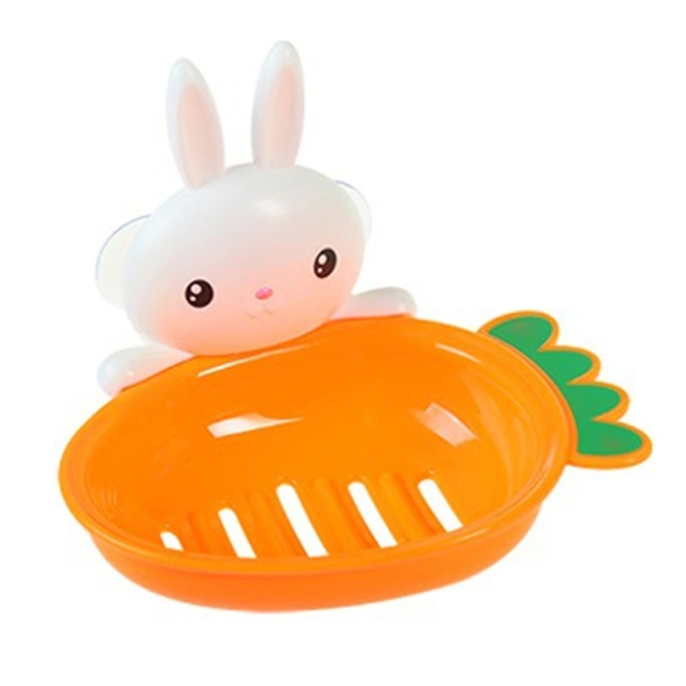 1Pc Double Suckers Soap Box Rabbit Soap Box Portable Cartoon Draining Soap Storage Rack Orange