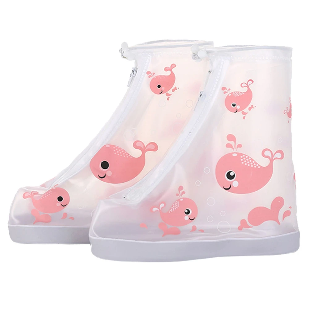 1 Pair Pink Dolphin Rainproof Shoe Covers Cartoon Pattern Rain Shoes Cover Non-slip PVC Shoe Protector for Kids (Size M 20.5CM, 1.5US, 1UK, 33EU, 5.895Inch)