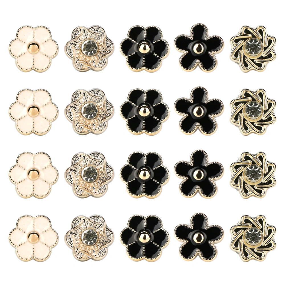 20pcs Delicate Flower Lapel Breastpin Detachable Buttons Sweet Floral Brooch DIY Handcraft Accessary Dress Up Supplies Gift Props Decor(5 Pattern, 4pcs for Each Pattern)