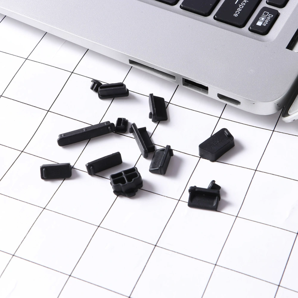 13 PCS Silicone Dust Plug USB Port Moistureproof Plug Charger Port Protector in Common Use for Laptop (Black)