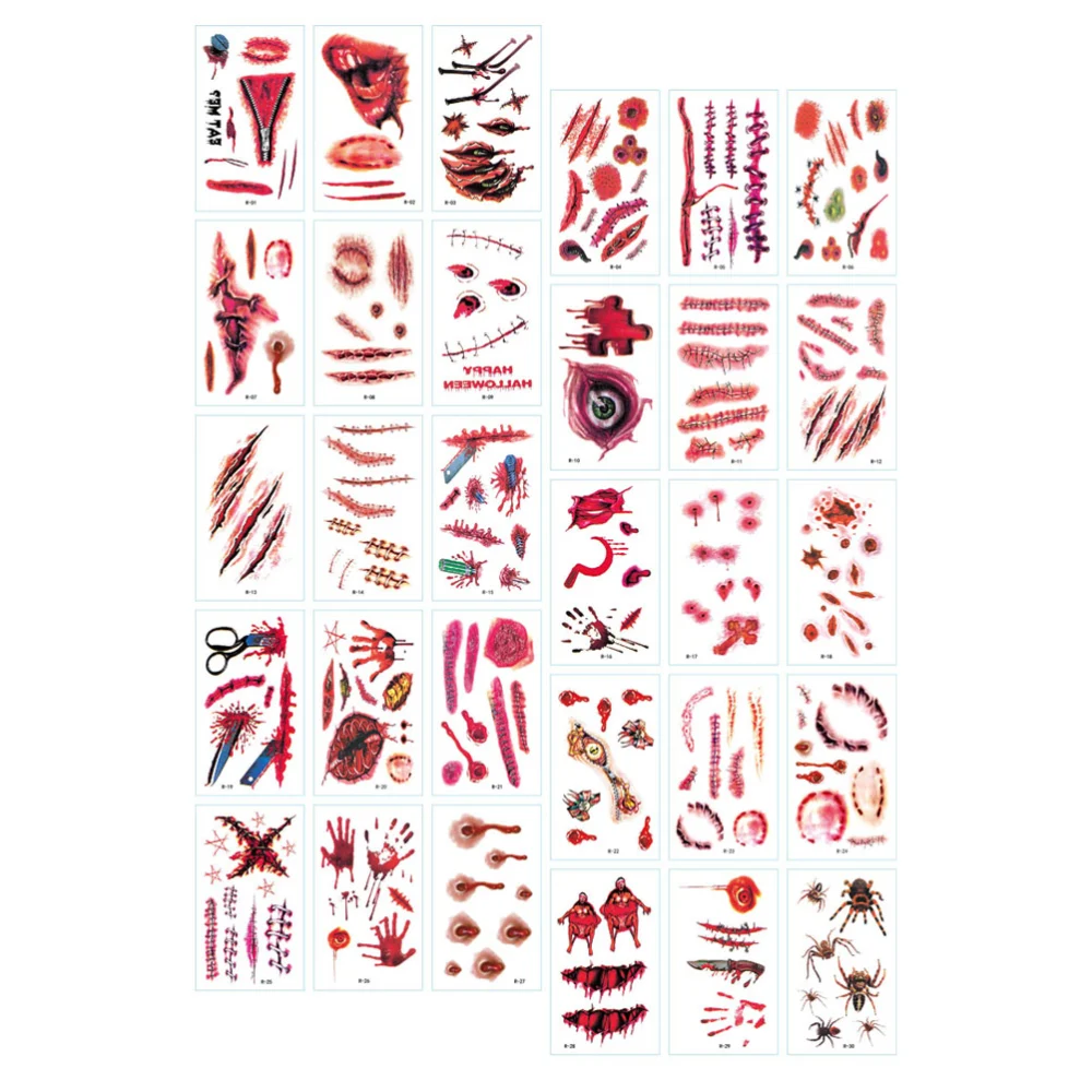 60 Sheets of Decorative Body Stickers Scar Pattern Halloween Stickers Festival Tattoos Stickers