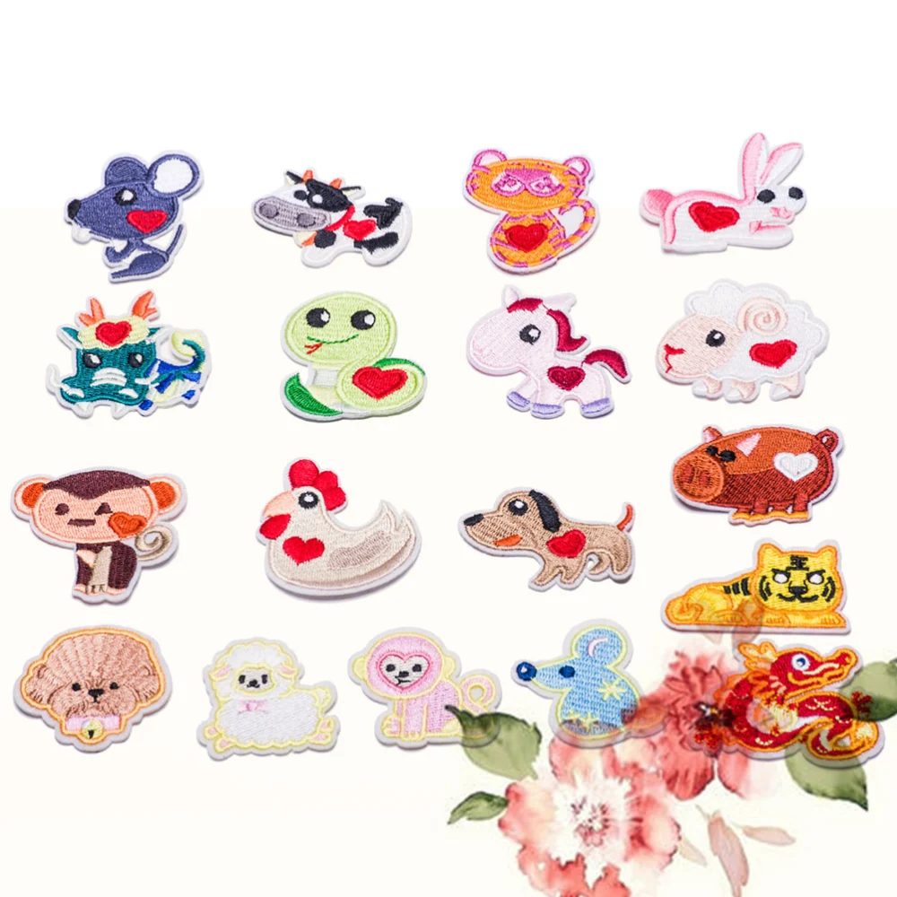 18pcs Cartoon Animal Clothes Patches Adorable Costume Embroidery Applique Jackets Jeans Hole Repair Cloth