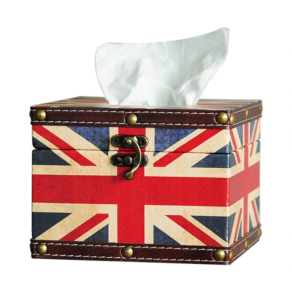 Vintage Tissue Box European Style Leather Paper Holder Union Flag Napkin Case for Home Car Restaurant