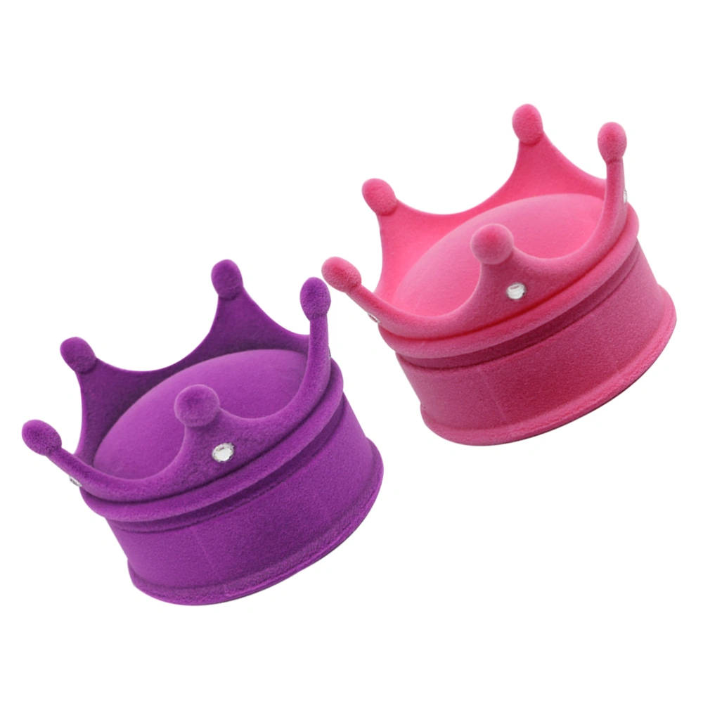 2pcs Fashion Jewelry Box Crown Shaped Earring Case Ear Stud Storage Box Wedding Jewelry Gift Holder (Rosy + Purple)