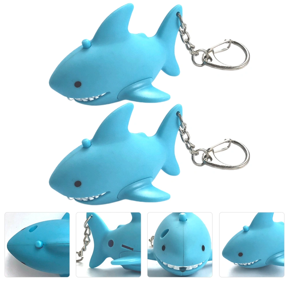 2pcs Shark Shape LED Sound and Glowing Keychains Key Pendants (Sky-blue)