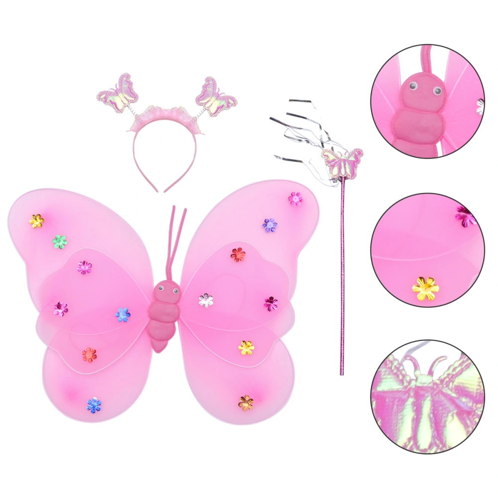 3Pcs/Set Butterflies Wing with Headband and Wand Lovely Cosplay Costume Props