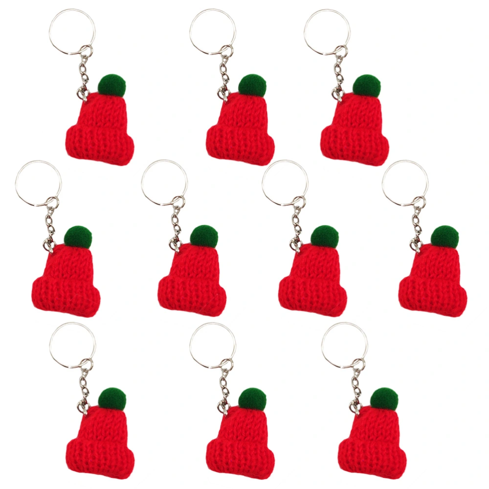 10 Pcs 1 Set Adorable Knit Hat Shape Key Chains Crafted Key Decors (Red 2)