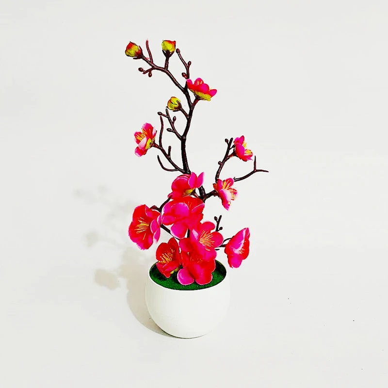 2 pcs Realistic Potted Plum Blossom Flower Artificial Potted Flower False Flower Bonsai