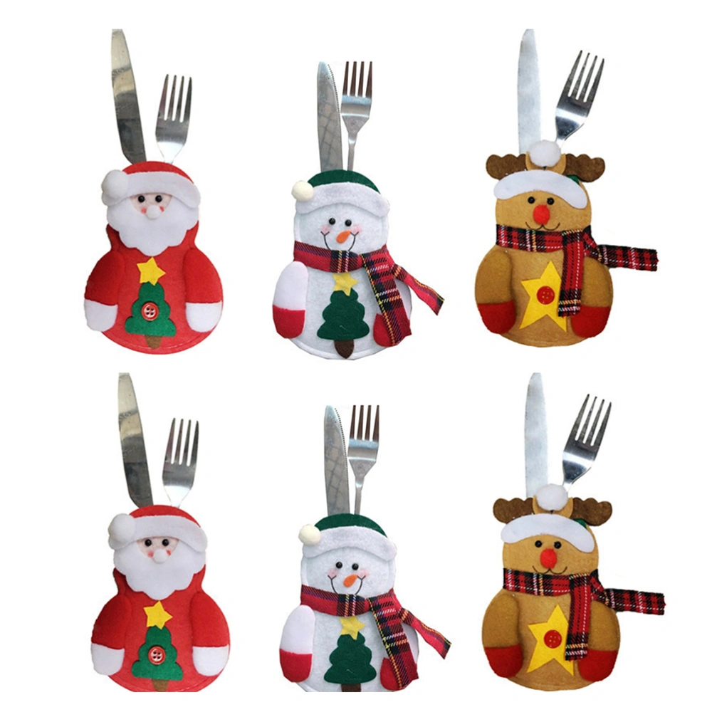 6pcs Kitchen Suit Silverware Holders Pockets Knifes Forks Bag Snowman Santa Claus Elk Christmas Party Decoration