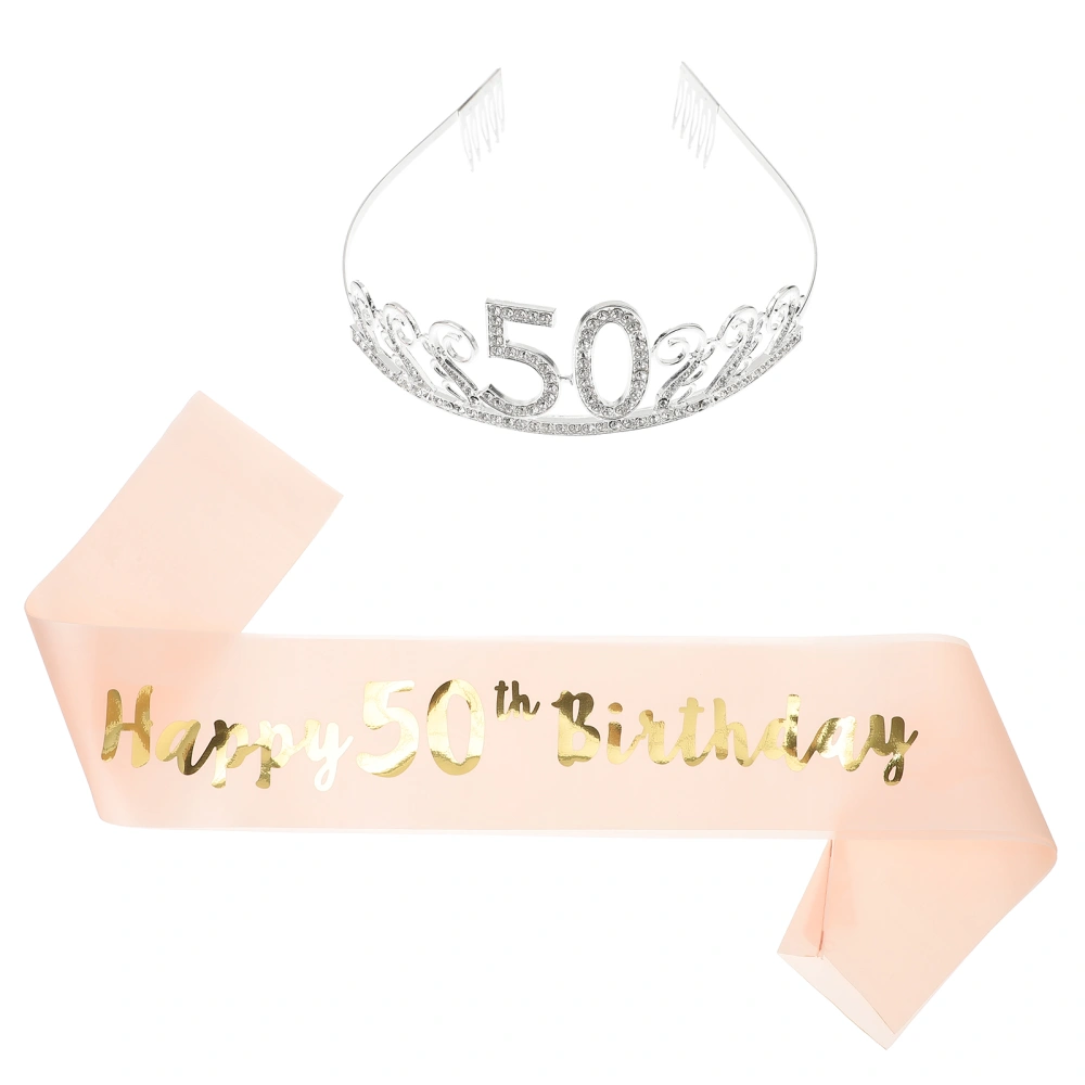 1 Set Crown Hair Comb and Letter Printing Sash Decoration 50 Birthday Party Etiquette Belt Supplies Party Favors Accessories