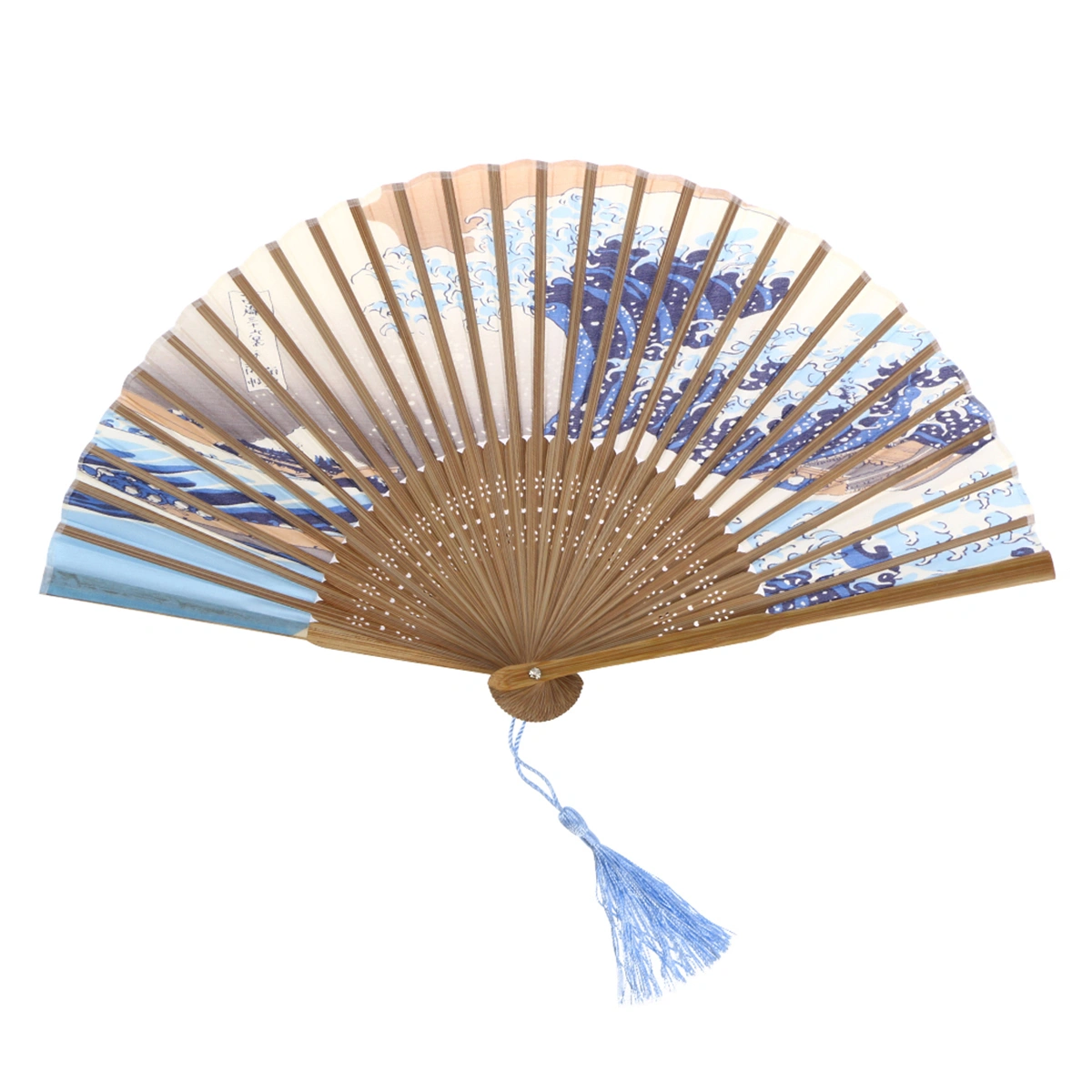 Japanese Style Handheld Folding Fan with Traditional Japanese Prints of Great Wave off Kanagawa