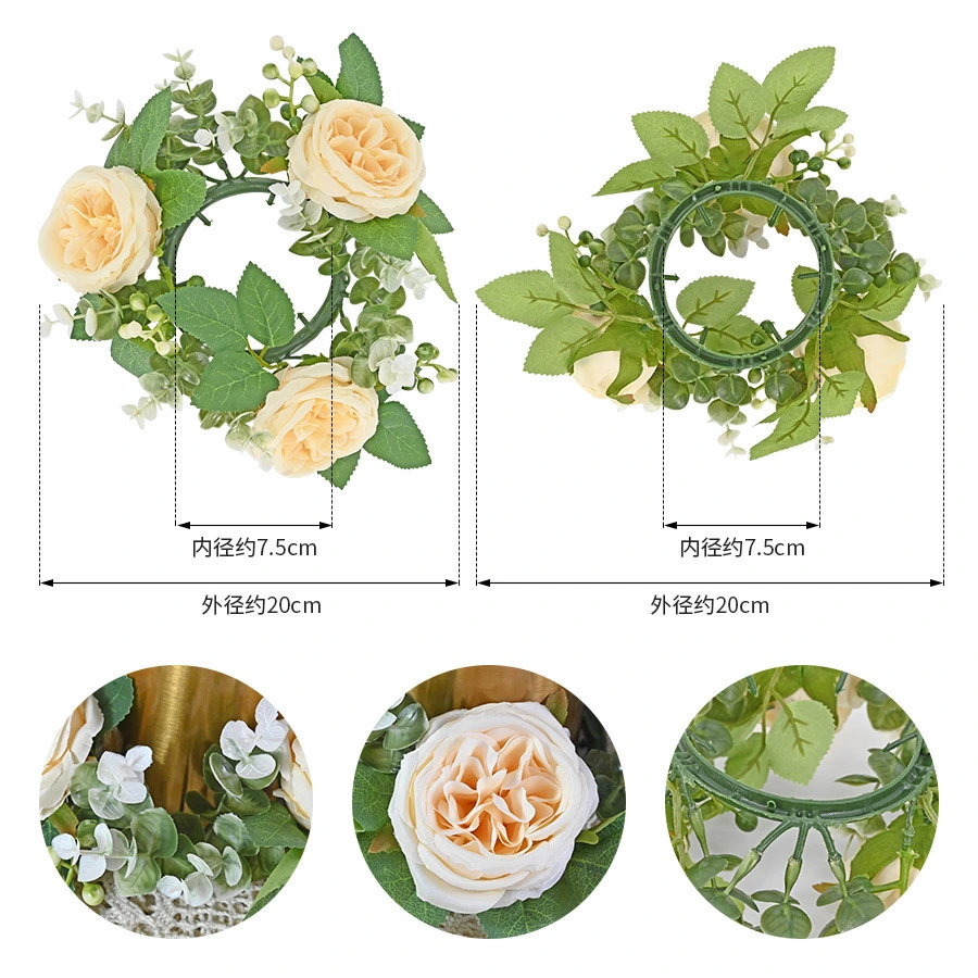 Candle Ring Artificial Rose Candle Wreath Decorative Table Centerpiece Wedding Flower Candle Ring