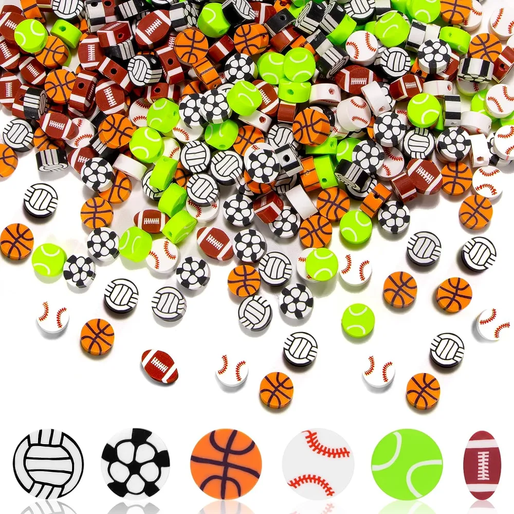 200Pcs Sports Ball Beads DIY Jewelry Beads Sports Themed Loose Beads Sports Spacer Beads (Mixed Style)