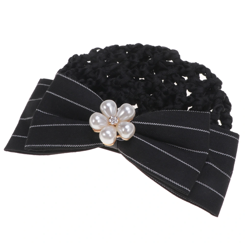 Bowknot Design Hair Net Pearl Studded Hairpin for Hair Decoration Use Thick Net (Black and White Striped Hair Net)