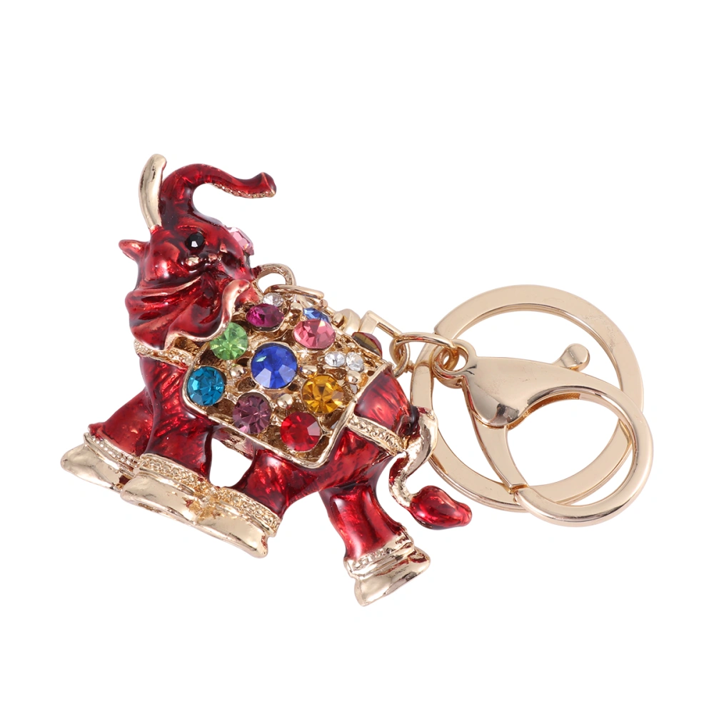 1pc Shiny Diamond Elephant Keychain Creative Bag Metal Pendant for Women Men Decoration (Red)