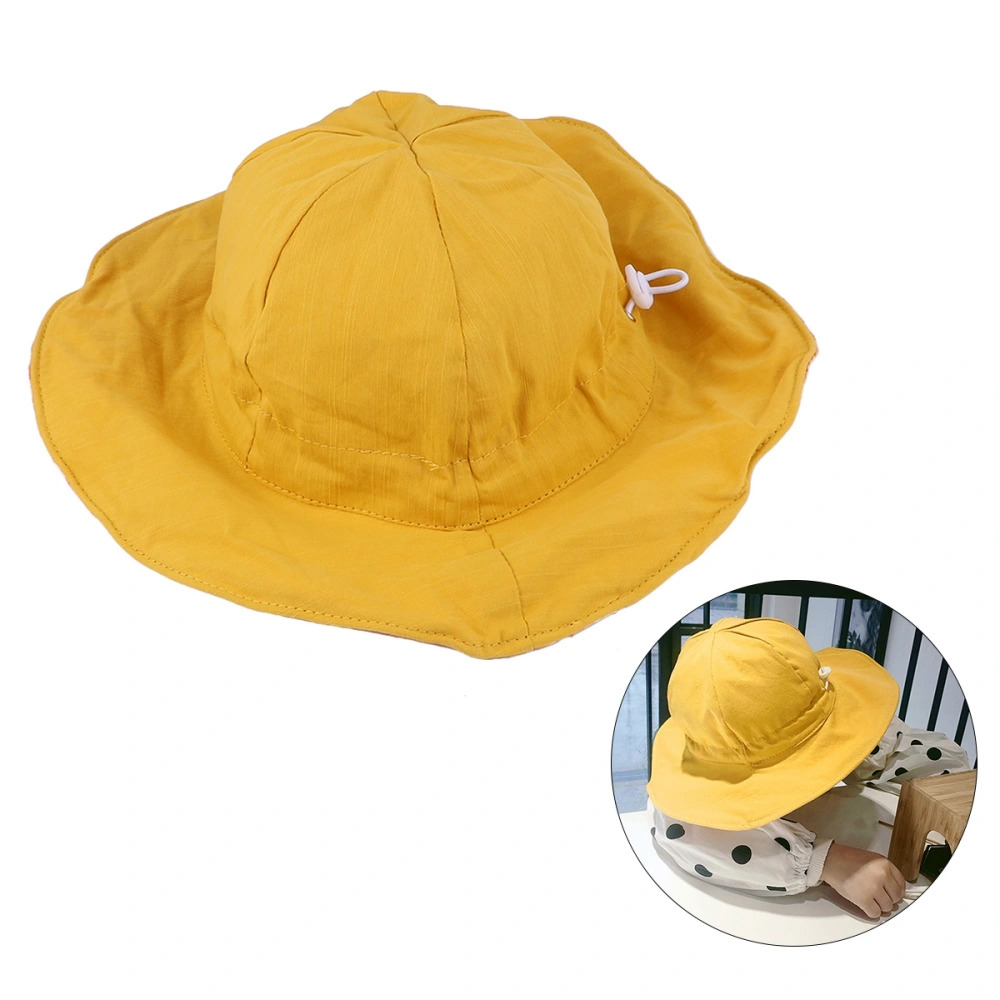 Breathable Sun Hat Double-sided Sunscreen Hat Cotton Sun Protection Lovely Fisherman Hat for Kids Children (Yellow)