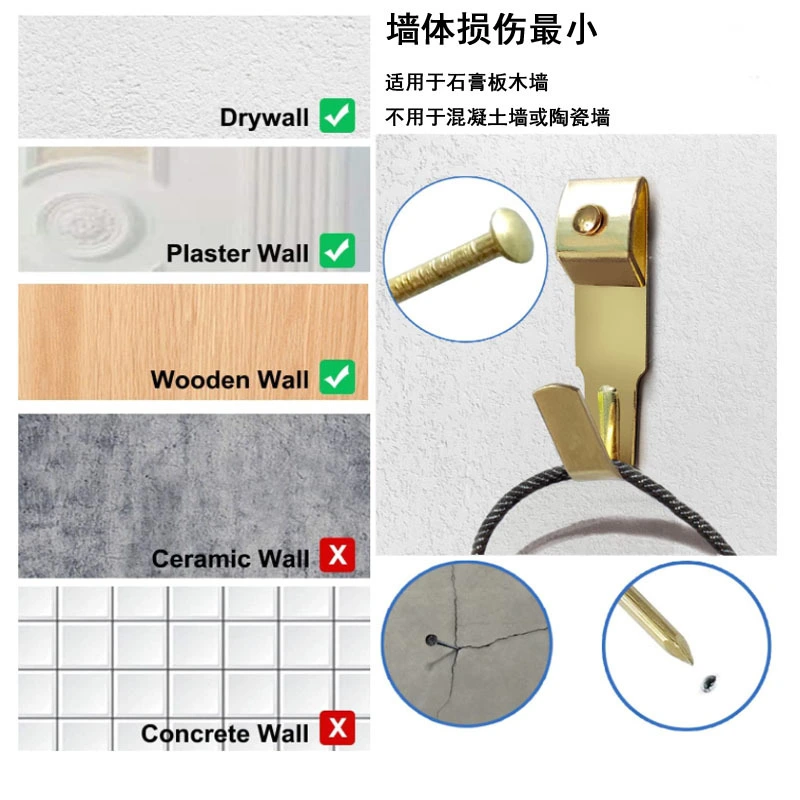 1 Set Picture Hooks Photo Frame Hooks Picture Hanging Hook with Nails for Drywall