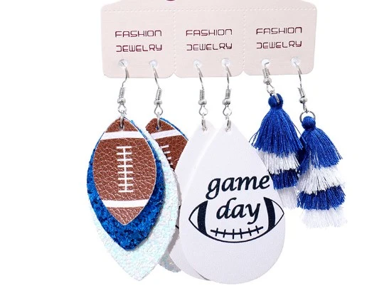 3 Pairs Cheer Earrings Sports Balls Earrings Rugby Drop Earrings for Women Girls