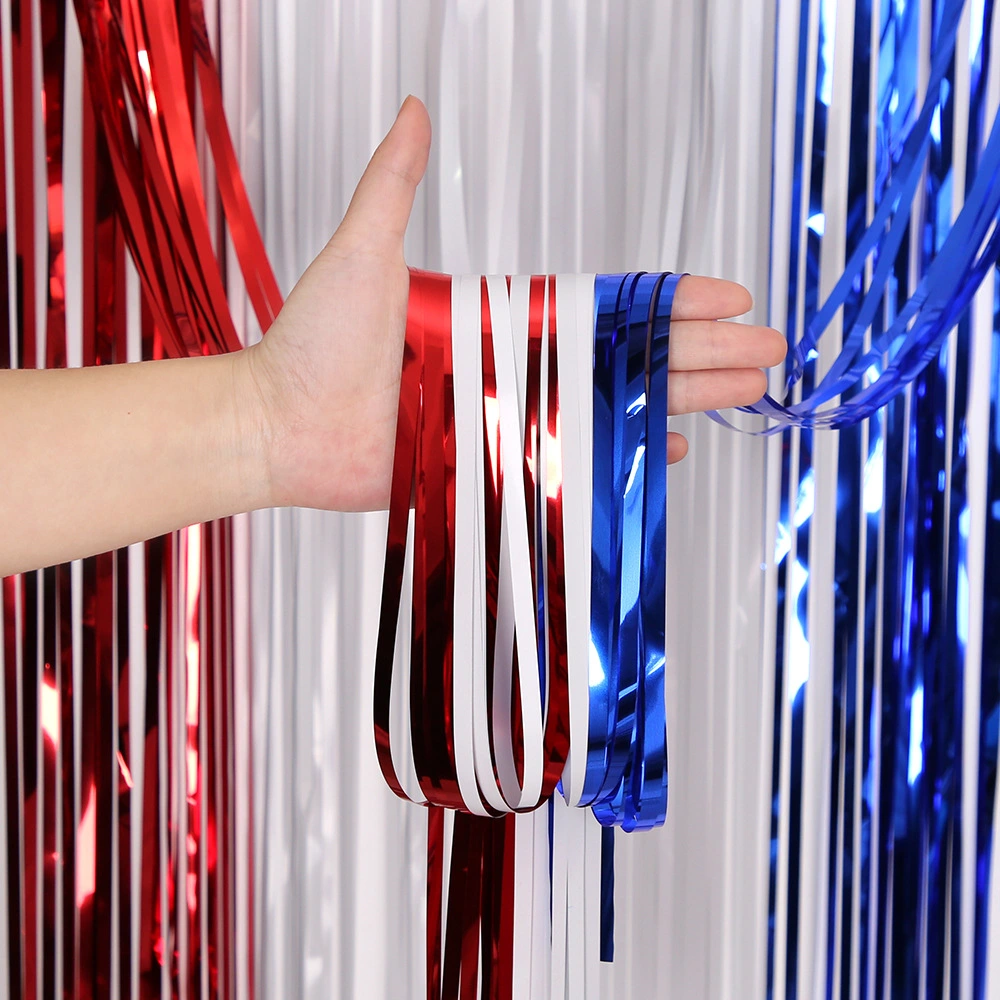 2pcs 4th of July Decoration Tinsel Foil Fringe Curtains Patriotic Photo Booth Prop for Independence Day