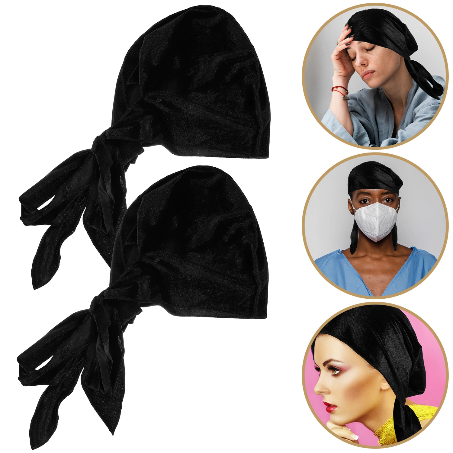 2Pcs Long Tail Durag Pirate Hat Elastic Chemotherapy Hat Turban Head Scarf Caps