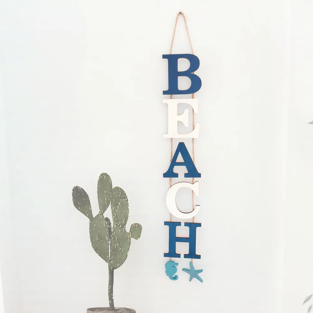 Ocean Beach Wall Sign Rustic Wall Art Decoration for Bathroom Living Room