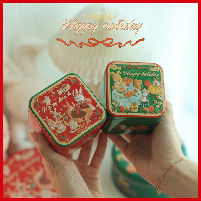 2pcs Candy Packing Box Tinplate Cookie Tin Cookie Box Candy Box Christmas Biscuits Candies Treat Box