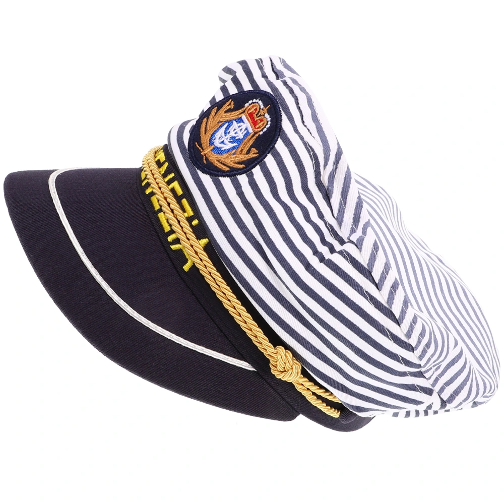 1pc Sea Captain's Hat Blue Stripe Cosplay Adult Captain Hat Manian Style for Adults (Adults 58cm Adjustable)