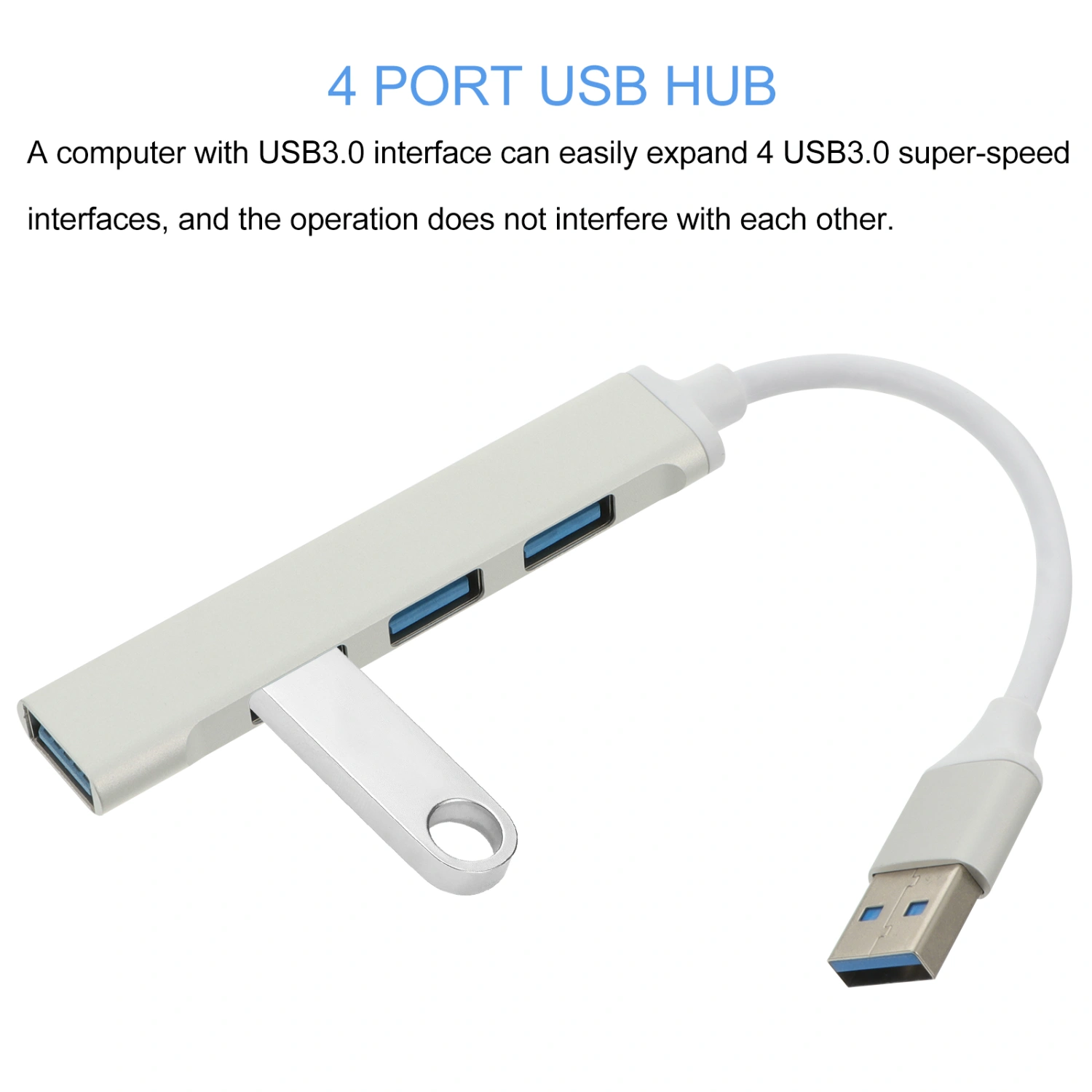 1Pc Aluminium Alloy USB Hub Office Laptop 4 Port USB Hub Portable Splitter
