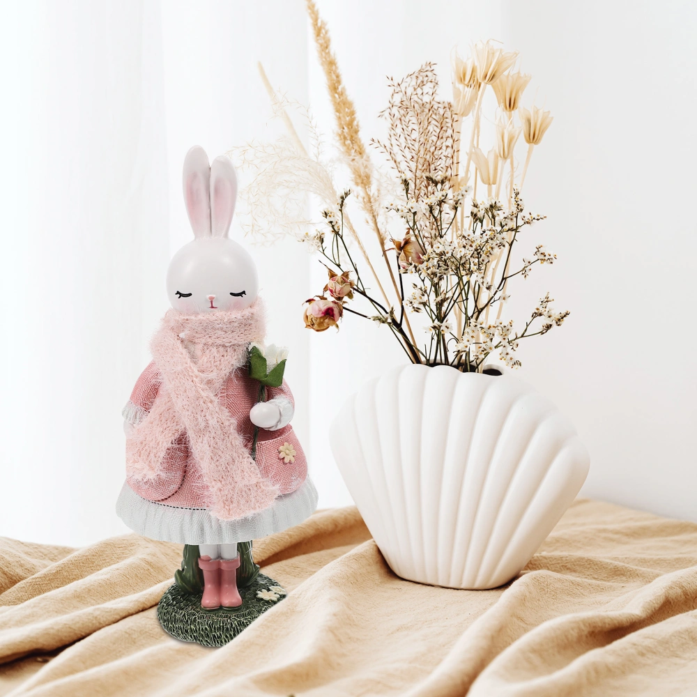 Cartoon Resin Rabbit Figurine Bunny Statue DIY Bunny Decoration for Desktop Cabinet