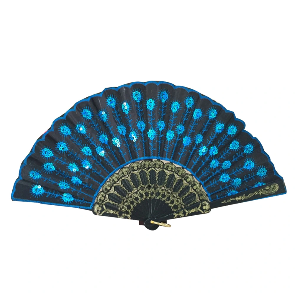 Fashionable Sequins Fan Handmade Dance Hand Fans for Performance Stage Show (Sky Blue)