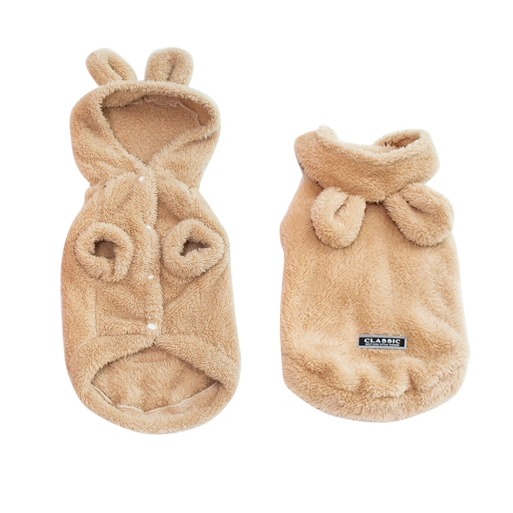 Pet Dog Autumn Winter New Dog Clothes Bear Ears Pet Clothes Solid Color Hooded Thickened Teddy Dog Fleece（Apricot,XL)