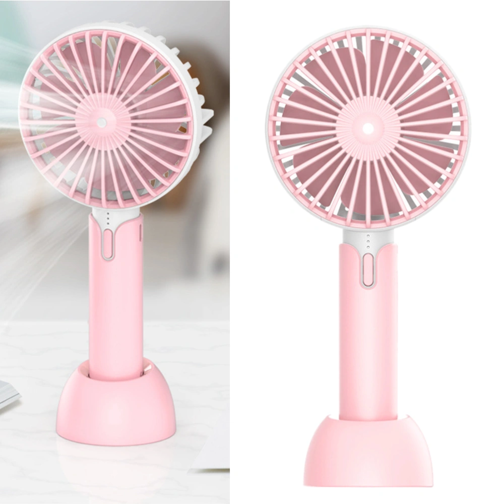 1PC Mini Handheld Fan USB Rechargeable Cooling Fan with Base for Home Office Travel Outdoor (Pink)