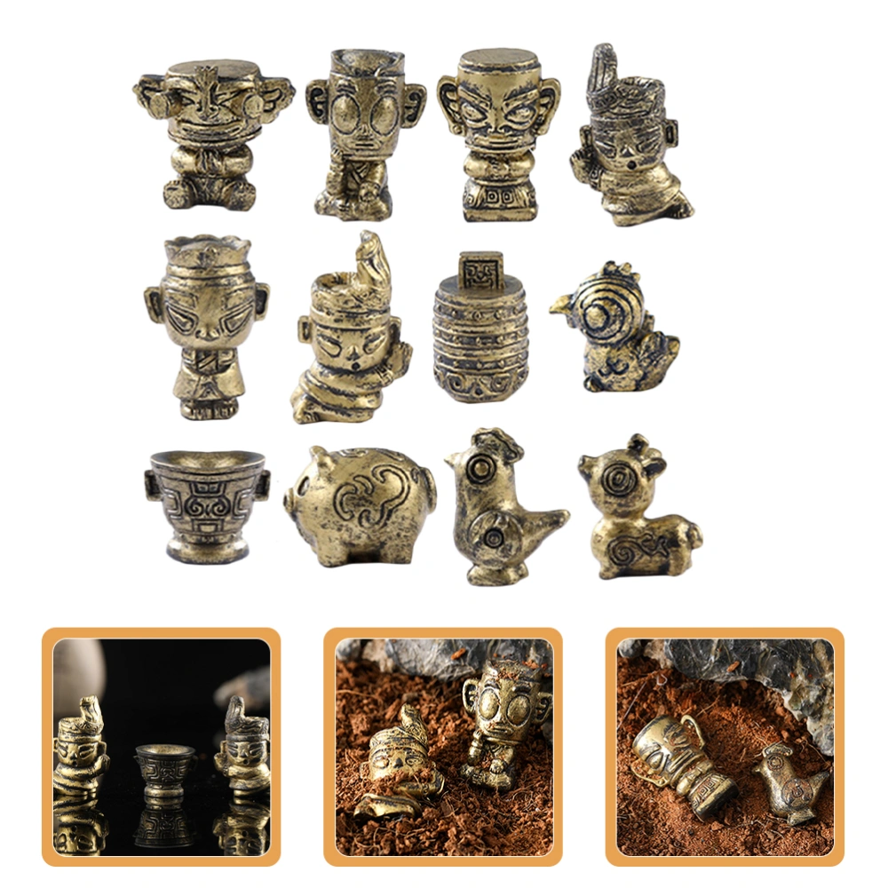 12pcs Bronze Ware Figurines Bronze Decor Miniature Figurines Chinese Style Figurine