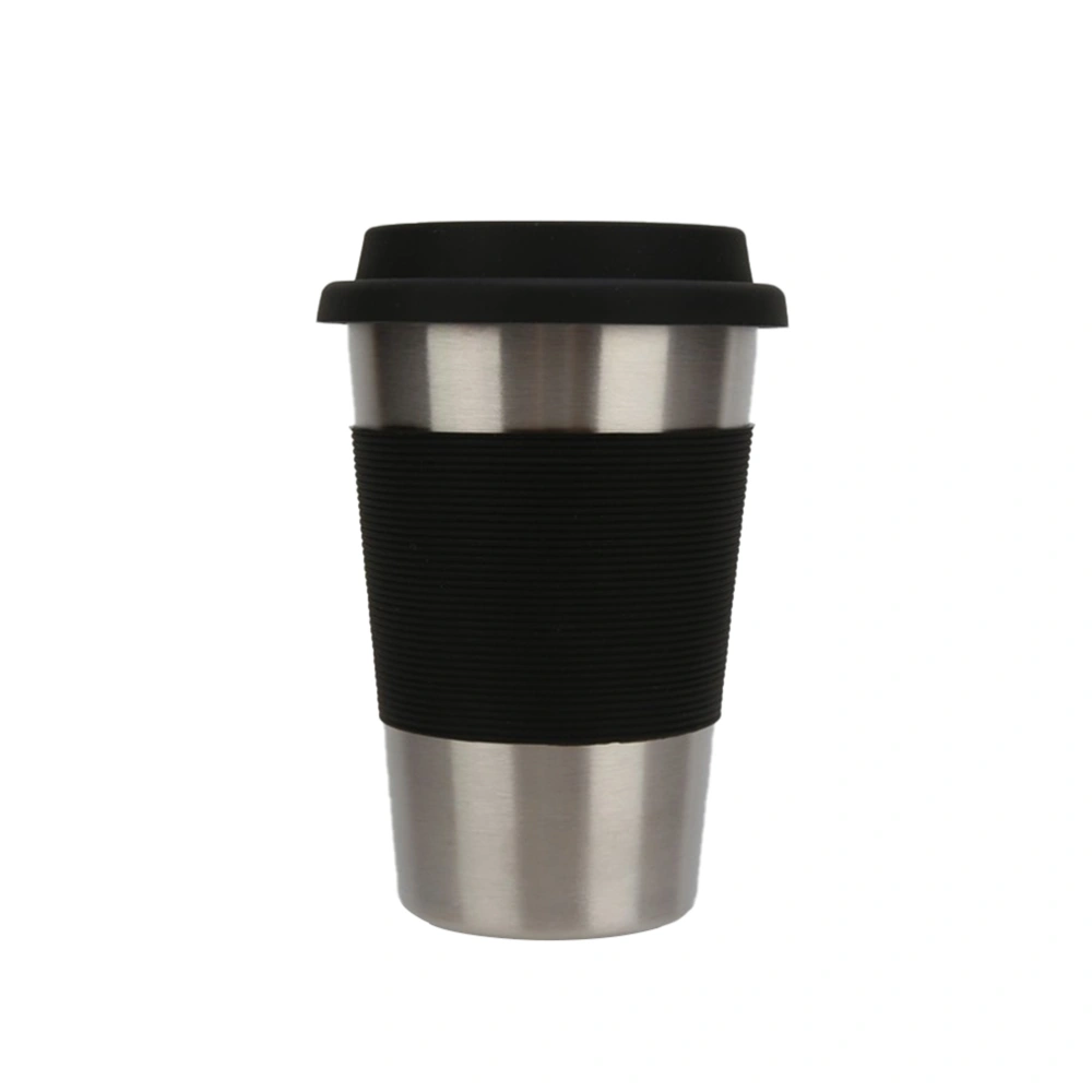 350ml Stainless Steel Beer Cup Travel Coffee Mug Tumbler with Silicone Sleeves (Black)