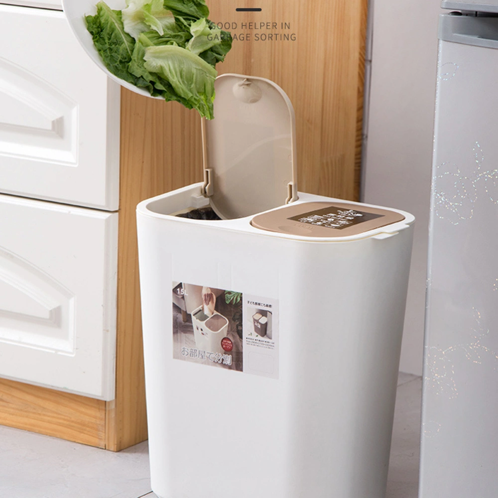 1pc Versatile Double-deck Classified Dustbin Wet and Dry Classified Waste Bin Dual-Use Trash Can Garbage Can Plastic Rubbish Container (White)